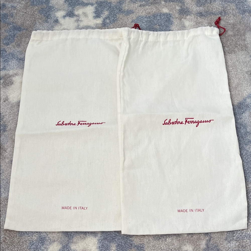 Salvatore Ferragamo White Dust Bags with Red Logo